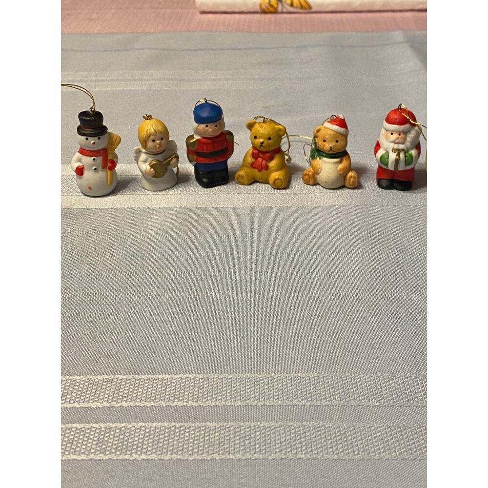 VTG Set of 6 Mini 1 - 1.5 inch Ceramic Bisque Christmas Ornaments Characters EUC